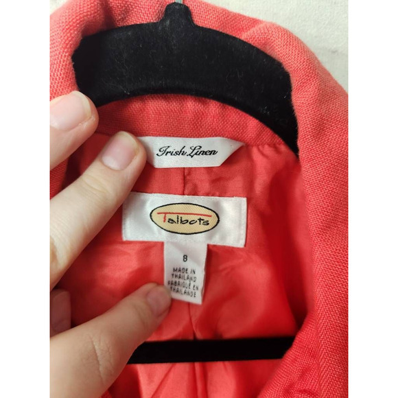 Talbots Womens Shacket Jacket Pink Coral Irish Linen Button Up Pockets Collar 8 - Picture 5 of 7